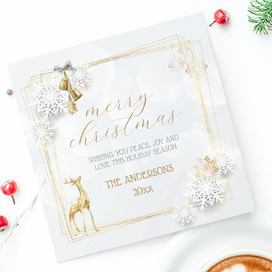 Cartão De Festividades Dourado Elegante Branco Escrita Vintage Feliz Nata