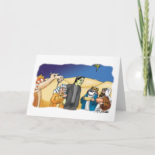 Cartão De Festividades Dourado, frankenstein e Myrrh (Frente)