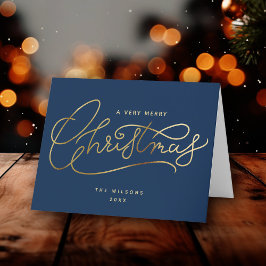 Cartão De Festividades Dourado Manuscrito de Natal de Feliz Minimalista