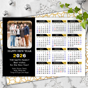 Cartão De Festividades Dourado Minimalista Preto do Calendário Moderno 20