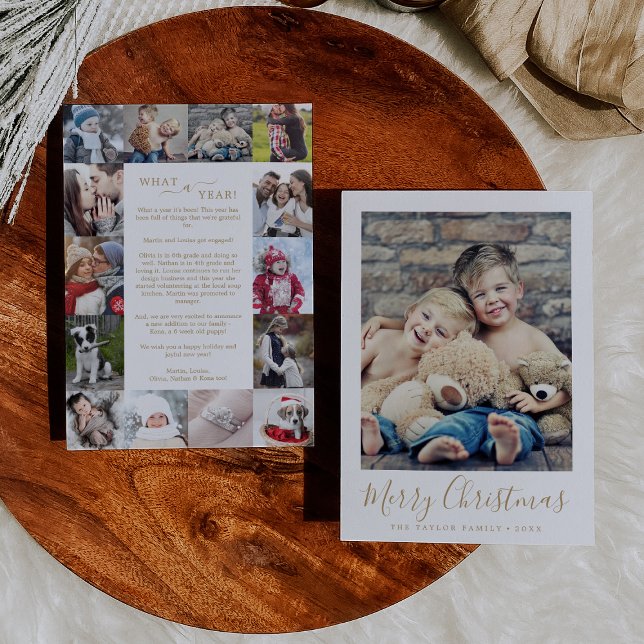 Cartão De Festividades Dourado Mínimo Que Natal De Colagem De Fotos De Um (Criador carregado)