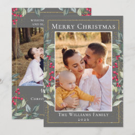 Cartão De Festividades Dourado Natal Cinéreo Holly Berries 2 Foto