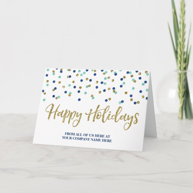 Cartão De Festividades Dourado Natal da Confetti com Glitter Azul (Frente)
