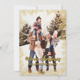 Cartão De Festividades Dourado Natal da Família Botânica Moderna Verde