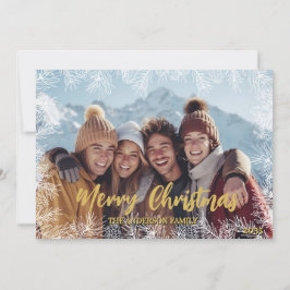 Cartão De Festividades Dourado Natal da família moderna verde-branca