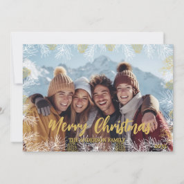 Cartão De Festividades Dourado Natal Verde - Moderna Foto Botânica