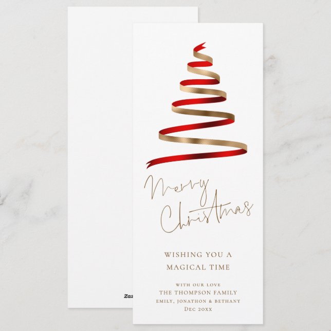 Cartão De Festividades Dourado Natal Vermelho, Script Feliz Natal (Frente/Verso)