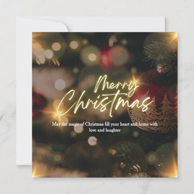 Cartão De Festividades Dourado personalizado e Red Elegant Feliz Natal (Frente)