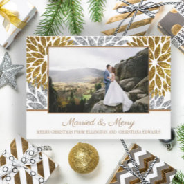 Cartão De Festividades Dourado Prata Brilho Foto Recém-casados Casados Al