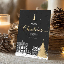 Cartão De Festividades Dourado & Preto Feliz Natal Caligráfico Dobrado 