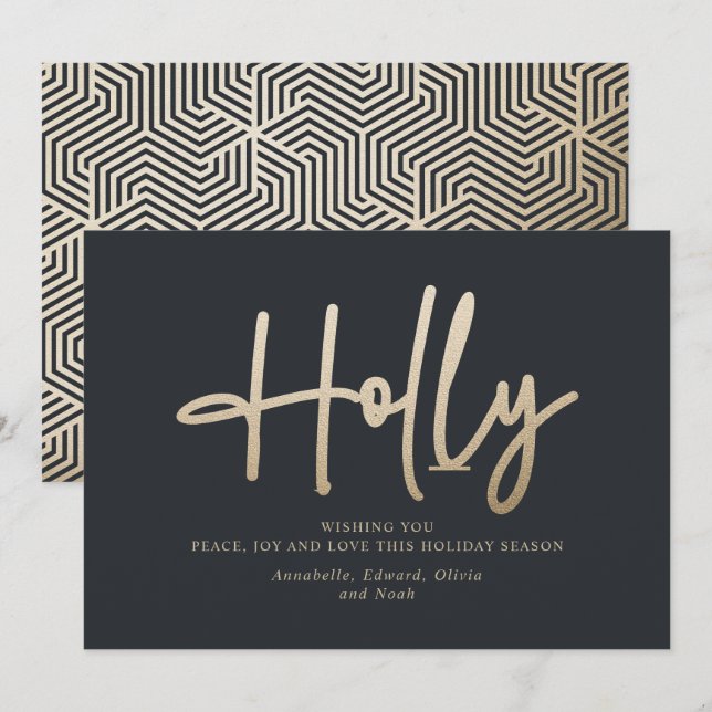Cartão De Festividades Dourado preto moderno, escrita mínima elegante (Frente/Verso)