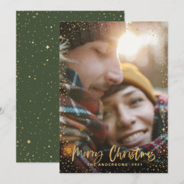 Cartão De Festividades Dourado roteiro estrelas de Natal 1 foto verde fer