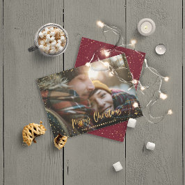 Cartão De Festividades Dourado roteiro feliz estrelas de Natal 1 foto-ele