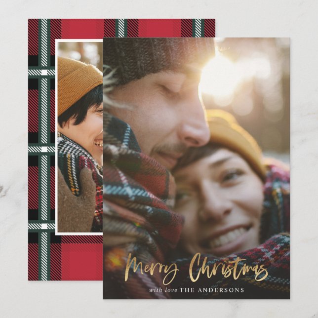 Cartão De Festividades Dourado roteiro feliz natal, natal, vermelho tarta (Frente/Verso)