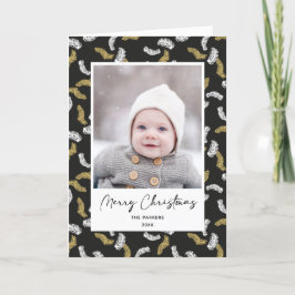 Cartão De Festividades Dourado Script Negro Moderno, Pine Mistletoe Natal