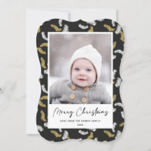 Dourado Script Negro Moderno, Pine Mistletoe Natal