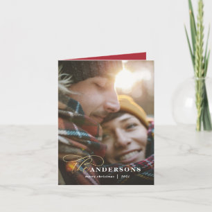 Cartão De Festividades Dourado script vermelho xadrez 1 foto Natal