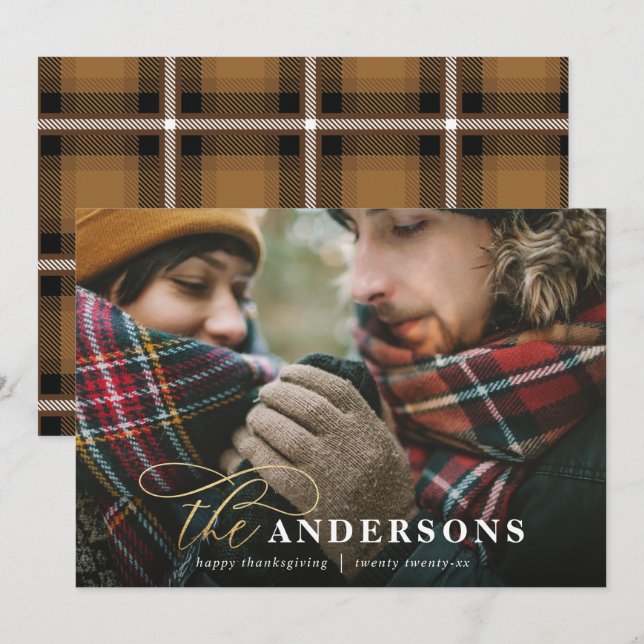 Cartão De Festividades Dourado script xadrez 1 foto-doação (Frente/Verso)