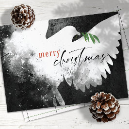 Cartão De Festividades Dove da Paz Feliz Natal Vermelho Branco Negro