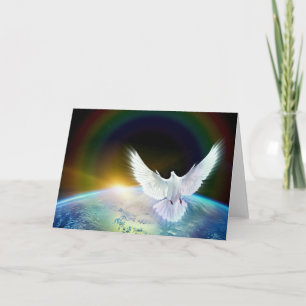 Cartão De Festividades Dove of Peace Holy Spirit over Earth with Rainbow.