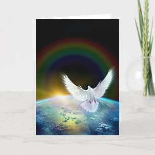 Cartão De Festividades Dove of Peace Holy Spirit over Earth with Rainbow.