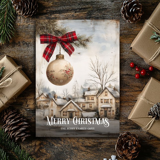 Cartão De Festividades Download Watercolor Red White Christmas Scene  (Download Watercolor Red White Christmas Scene Holiday Card)