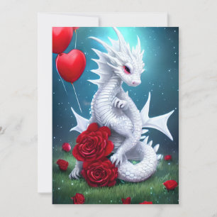 Cartão De Festividades Dragão do Amor do Namorados Branco