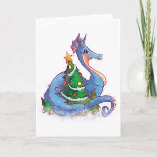 Cartão De Festividades Dragon Round the Christmas Tree