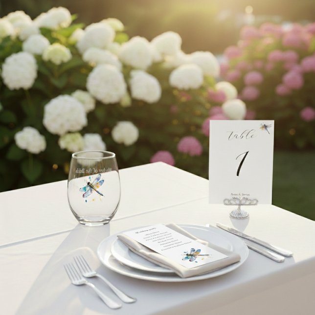 Cartão De Festividades Dragonfly Wedding, número de tabela personalizado (Criador carregado)