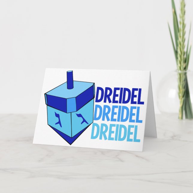 Cartão De Festividades Dreidel Cute Blue Kids Happy Hanukkah (Frente)