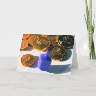 Cartão De Festividades Dreidel de giro com Gelt (moedas do chocolate)