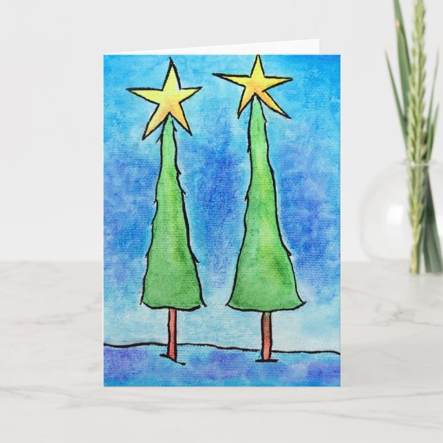 Cartão De Festividades Duas Árvores de Natal Altas (Frente)
