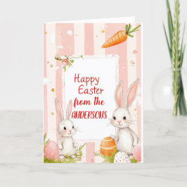 Cartão De Festividades Duas coelhas e cenouras rosa