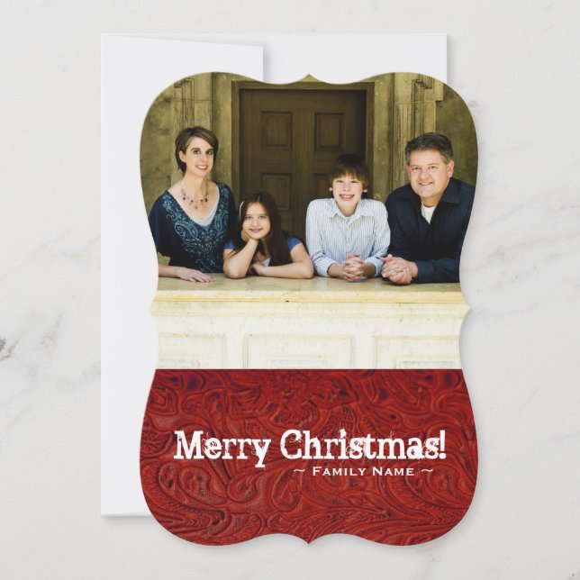 Cartão De Festividades Duas Fotografias Frente Vermelhos Folha Vermelha d (Frente)