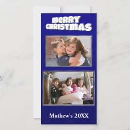 Cartão De Festividades Duas Fotografias Natal Azul Adicionar Mensagem de