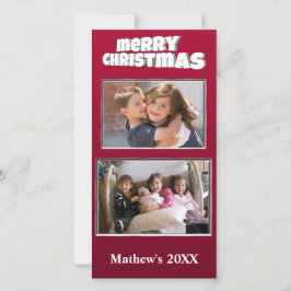 Cartão De Festividades Duas fotos de Natal Vermelho Adicionar Mensagem na