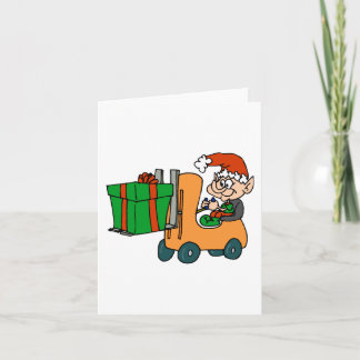Cartão De Festividades duende com pacote na empilhadeira