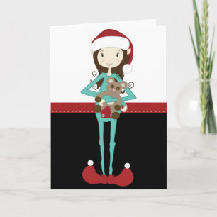 Cartão De Festividades Duende retro do Natal