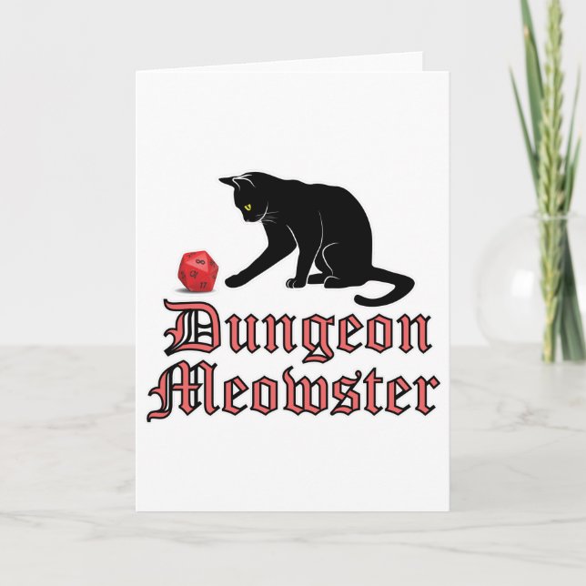 Cartão De Festividades Dungeon Meowster Engraçado Gato RPG com Dice (Frente)
