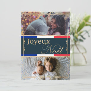 Cartão De Festividades Dupla Foto Personalizada Feliz Natal Francês Natal