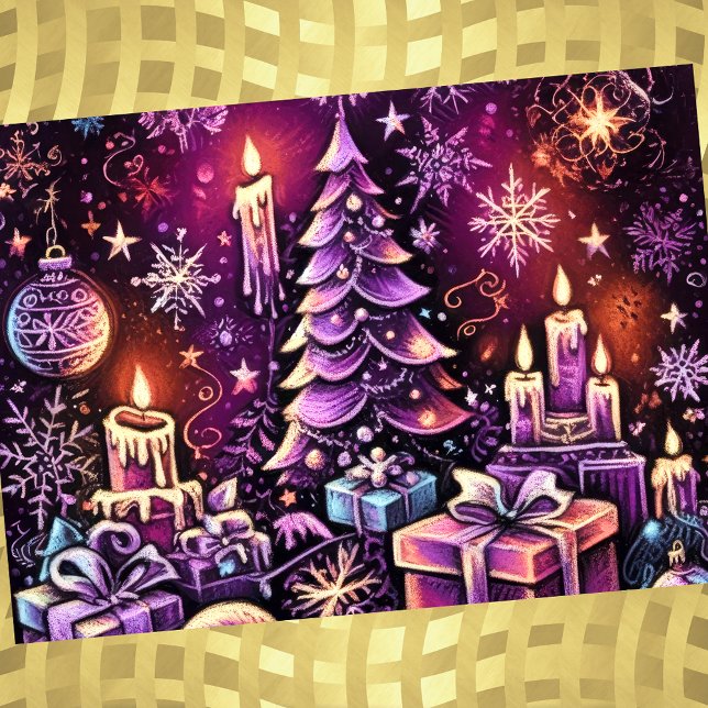 Cartão De Festividades Duro de Tema de Natal Roxo Desenho de Pastel (Criador carregado)