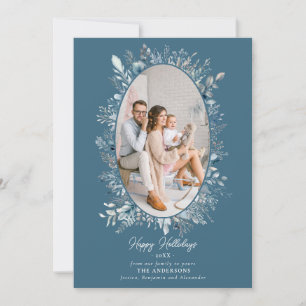 Cartão De Festividades Dusty Blue Foliage Wreath Family Foto Boho