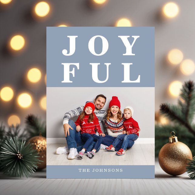 Cartão De Festividades Dusty Blue Joyful Foto Moderna Natal (Dusty Blue Joyful Modern Photo Christmas Holiday Card)