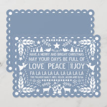 Dusty blue Love Peace Joy papel picado Natal H