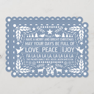 Cartão De Festividades Dusty blue Love Peace Joy papel picado Natal H