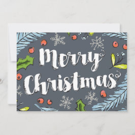 Cartão De Festividades Dusty Blue Merry Christmas Spruce Boughs