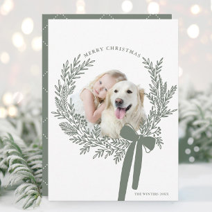 Cartão De Festividades Dusty Green Christmas Wreath Foto Mínima