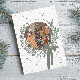 Cartão De Festividades Dusty Green & White Christmas Wreath Photo