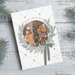 Cartão De Festividades Dusty Green & White Christmas Wreath Photo