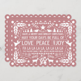 Cartão De Festividades Dusty rosa Love Peace Joy papel picado Natal